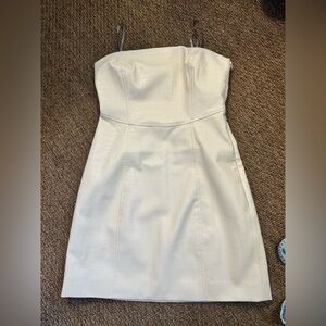 BCBG faux leather Cream Strapless mini Dress